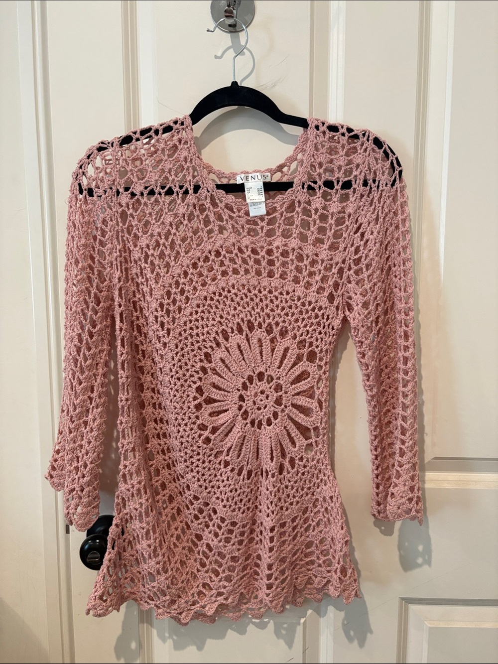 Small Blush Pink Venus Crochet Boho Beach Cover-Up